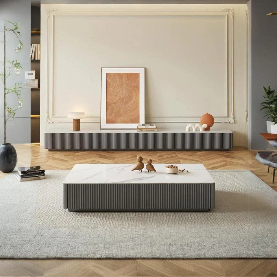 Abigail Stylish TV Stand, Sintered Stone, Cream - Image 6