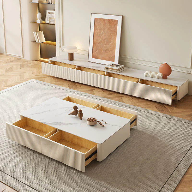 Abigail Stylish TV Stand, Sintered Stone, Cream - Image 4