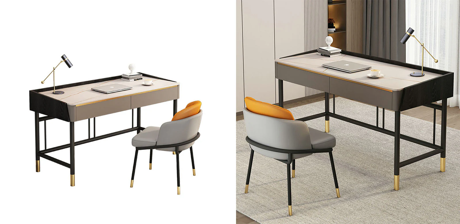 Abner Office Desk, Marble Effect - Image 6