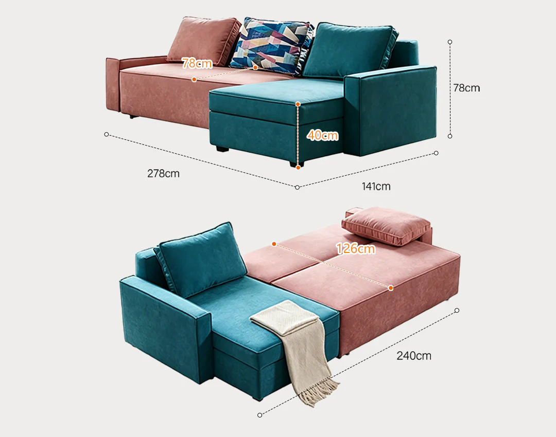 Adnan L Shape Three Seater Corner Sofa Bed, With Storage, Blue & Pink - Image 11