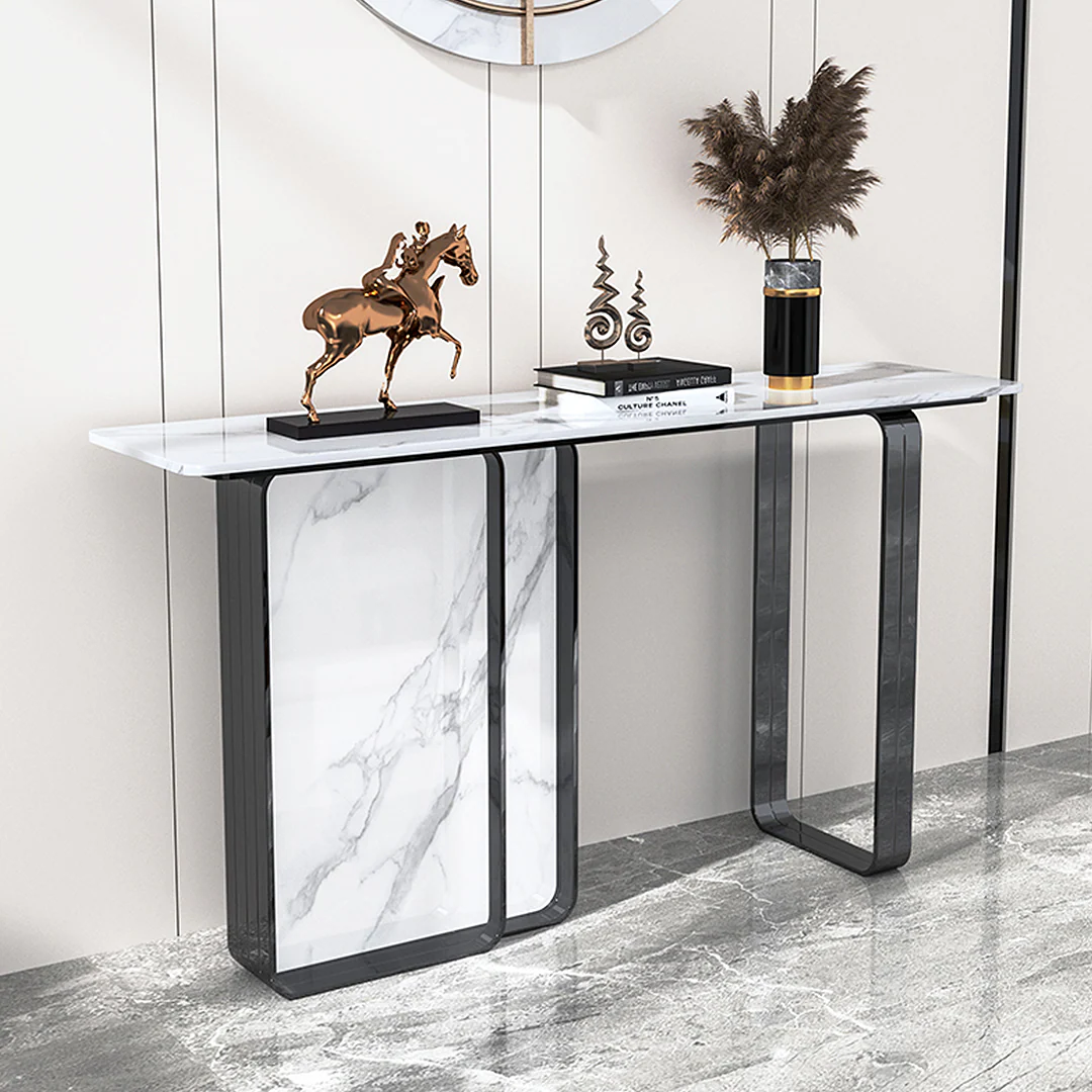 Aeta Console Table, Stone Top With Black Frame - Image 3