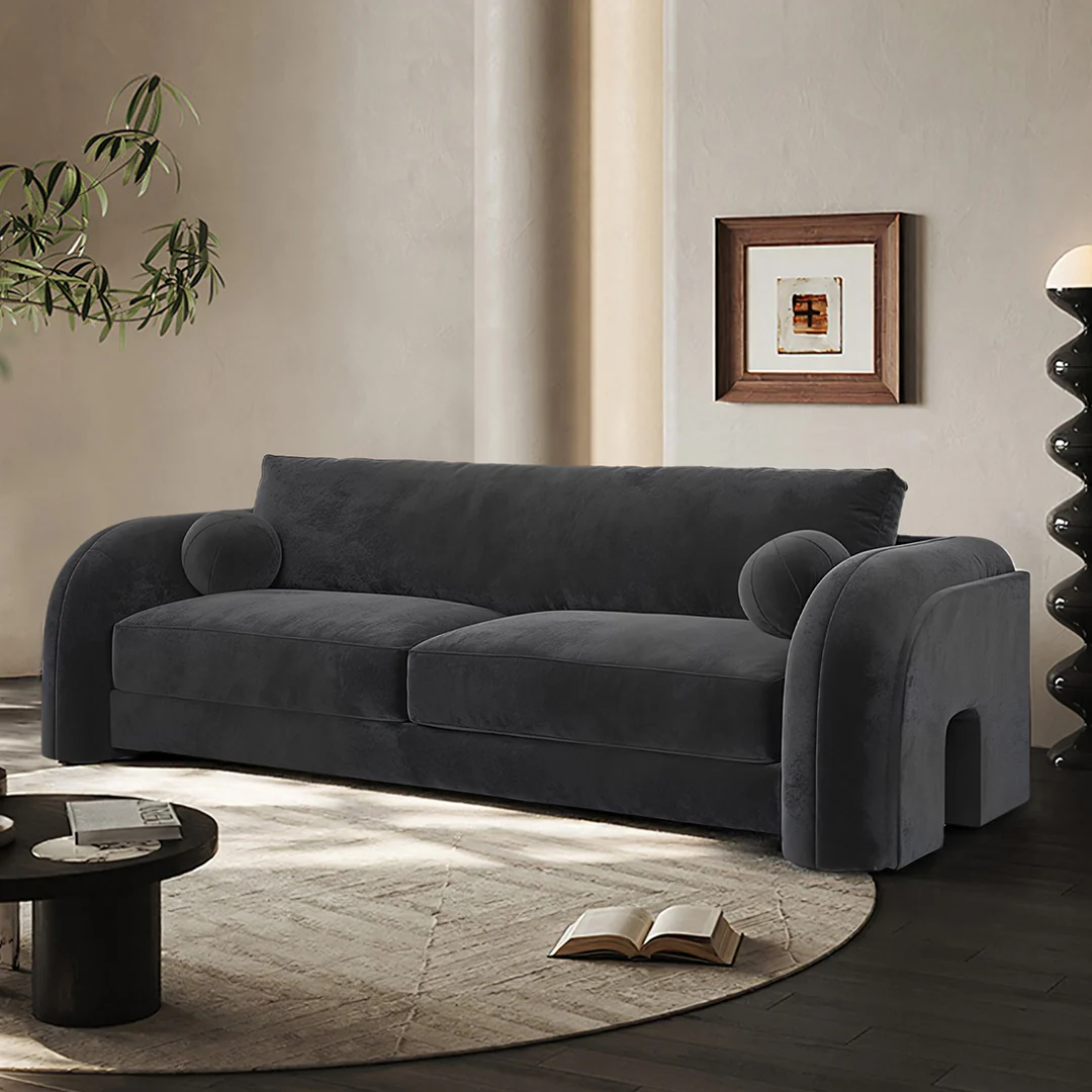 Afolabi Curved Two Seater Sofa, Velvet - Image 2