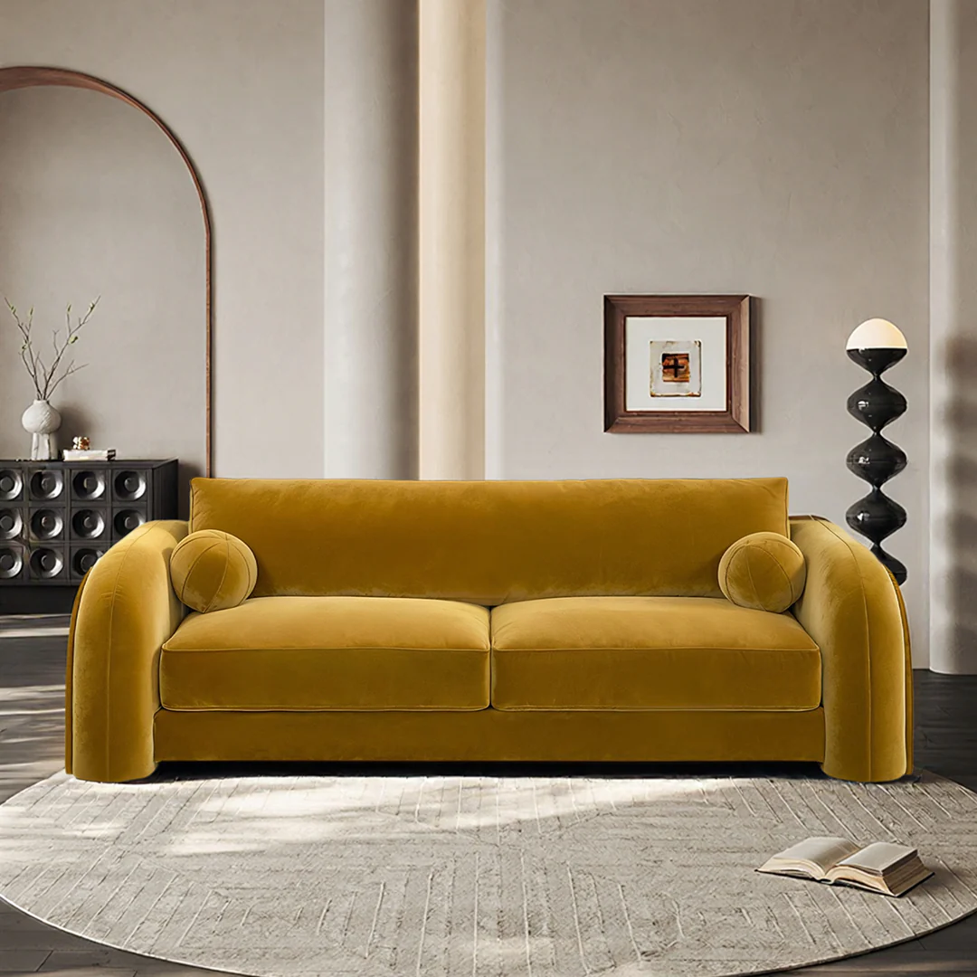 Afolabi Curved Two Seater Sofa, Velvet - Image 4