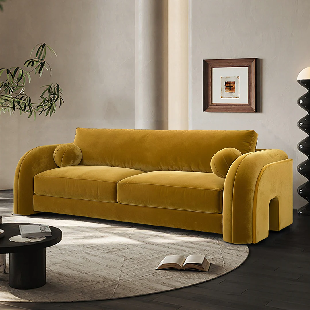 Afolabi Curved Two Seater Sofa, Velvet - Image 5