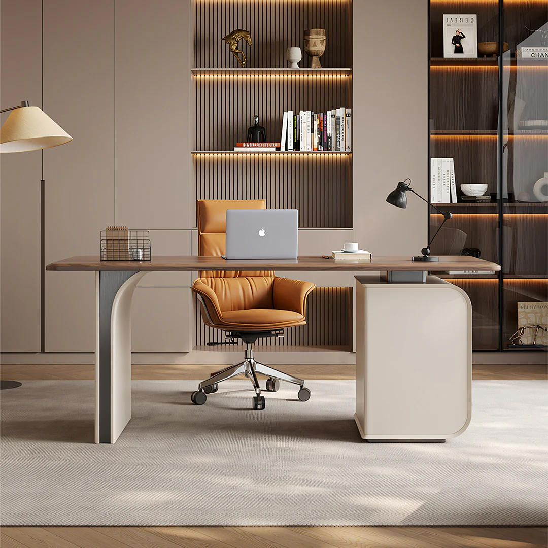Ahn Office Desk With Storage, Walnut & Cream - Image 4