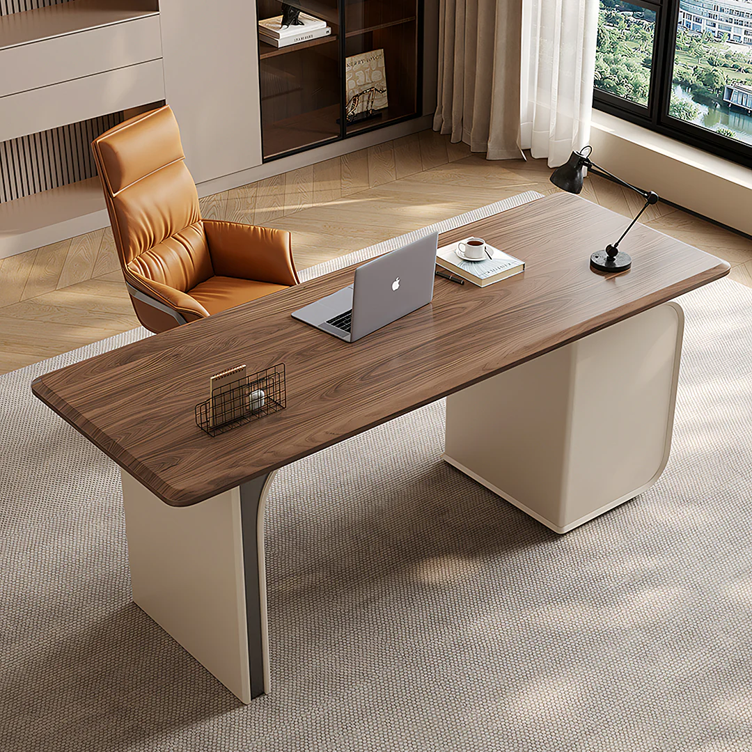 Ahn Office Desk With Storage, Walnut & Cream - Image 5