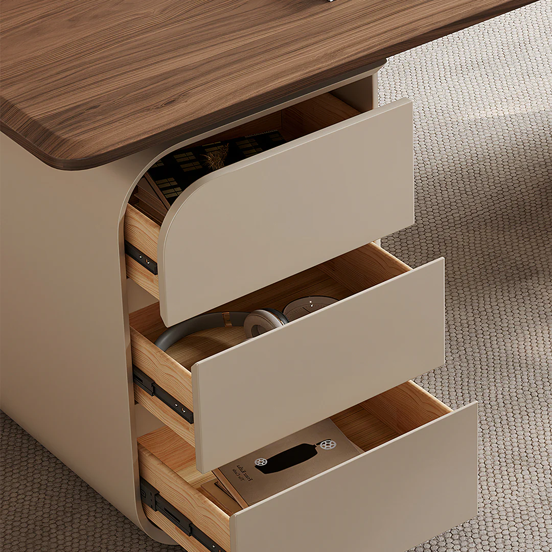 Ahn Office Desk With Storage, Walnut & Cream - Image 6