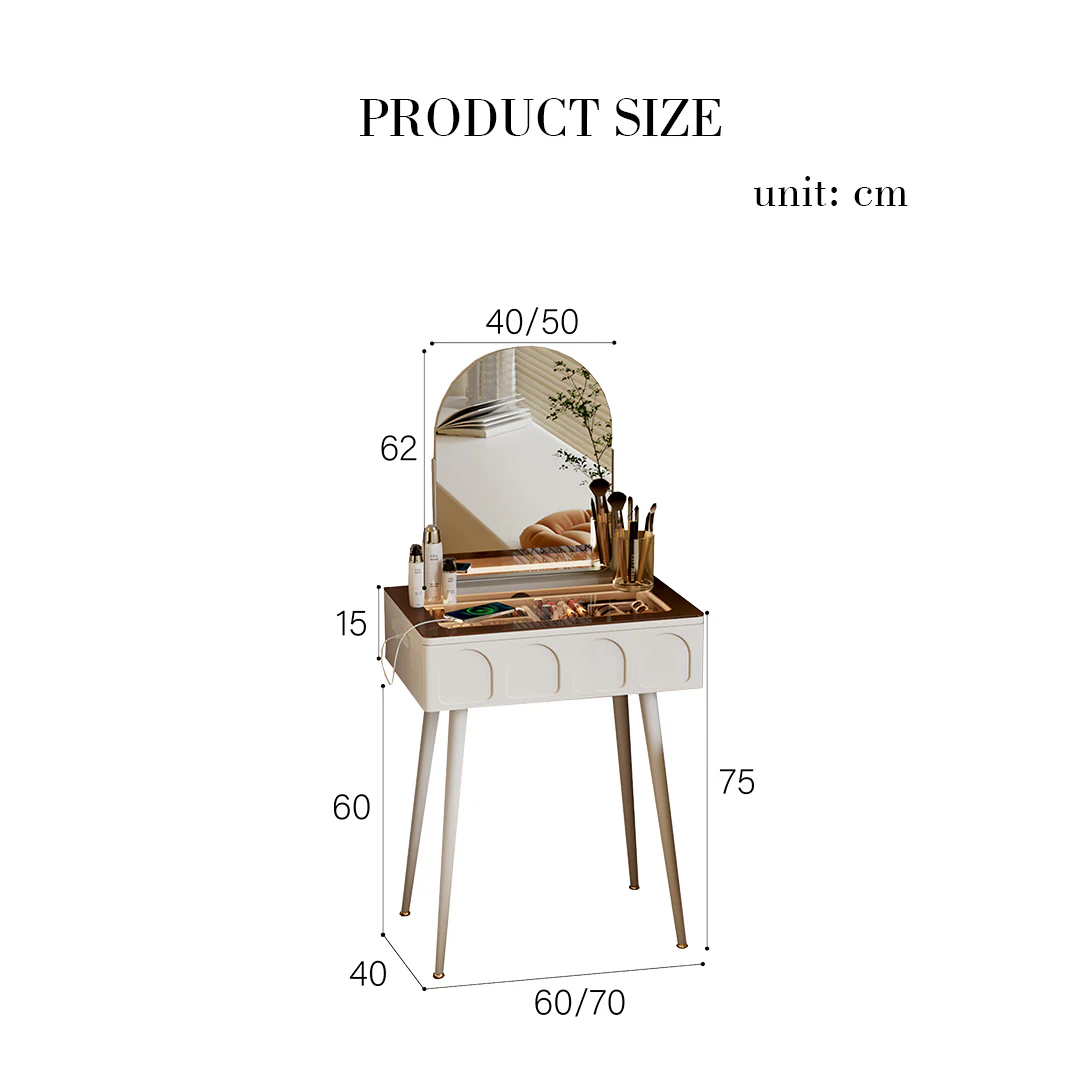 Aisha Slimline Dressing Table For Narrow Space, Cream - Image 10