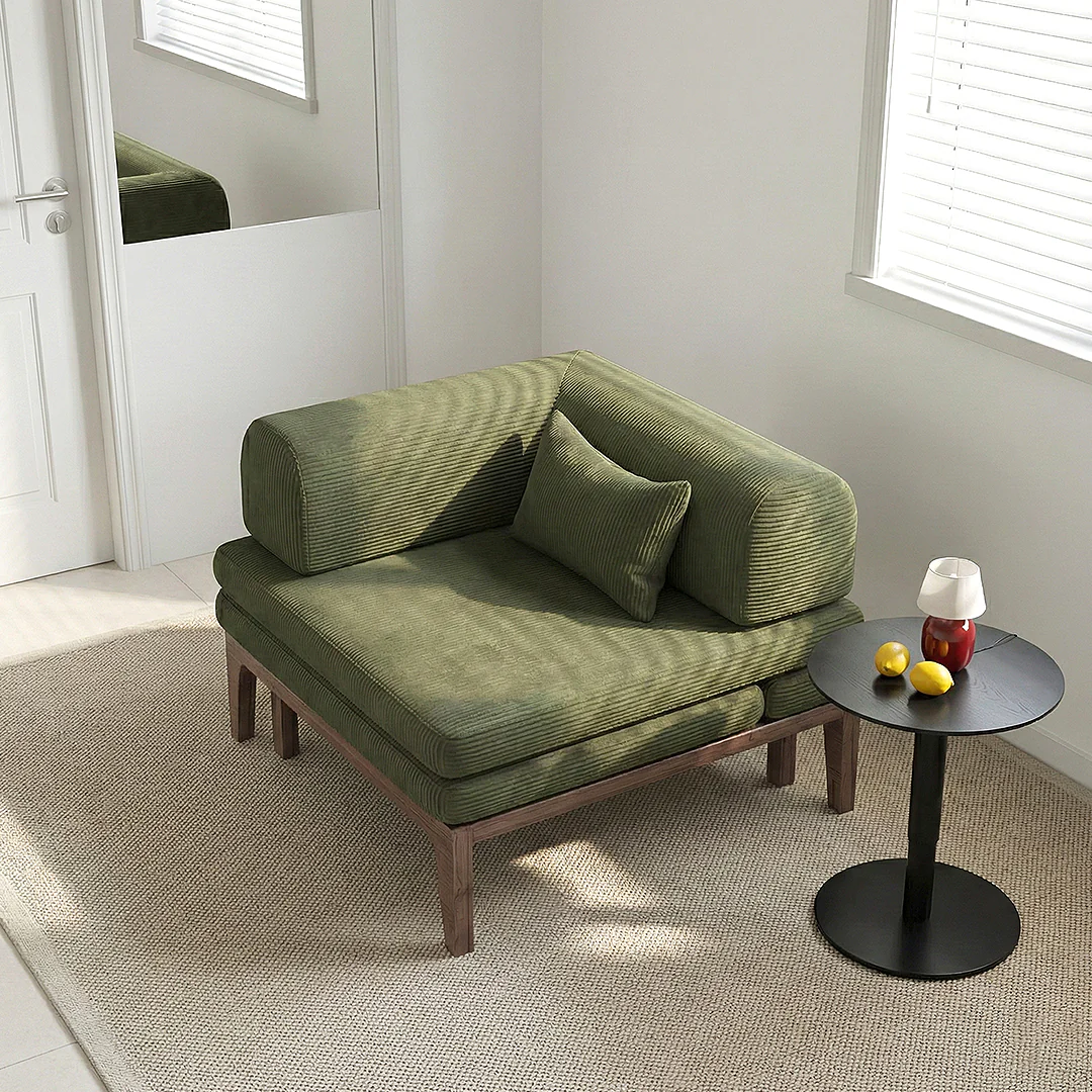 Al-Farsi Corner Sofa Bed, Single Sofa Chair, Corduroy - Image 3