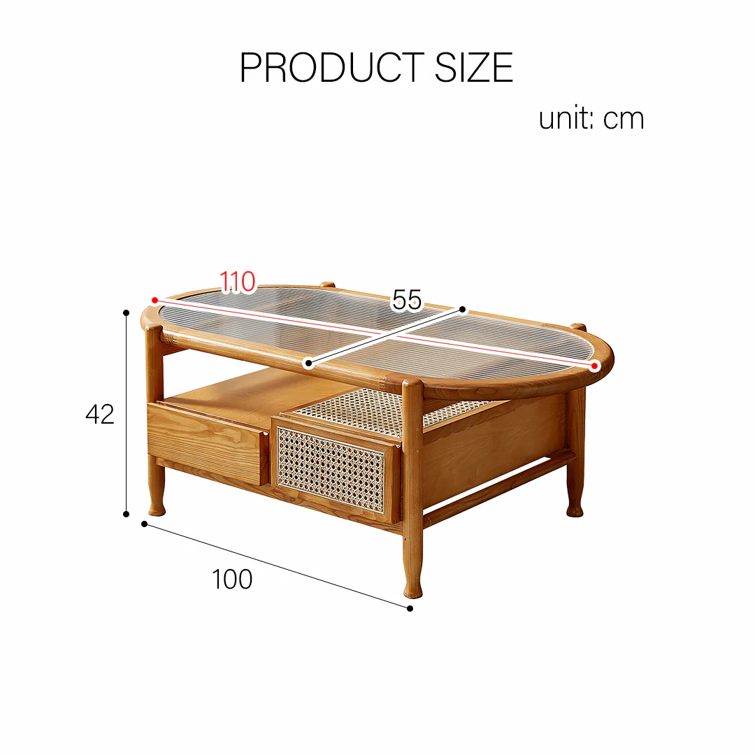 Alethea Rattan Coffee Table, Glass & Solid Wood - Image 8
