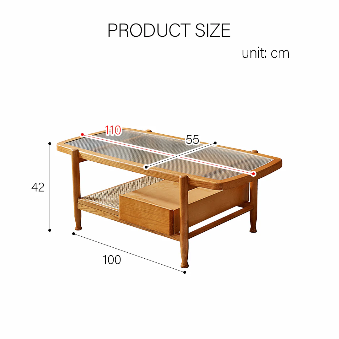 Alethea Rattan Coffee Table, Glass & Solid Wood - Image 9