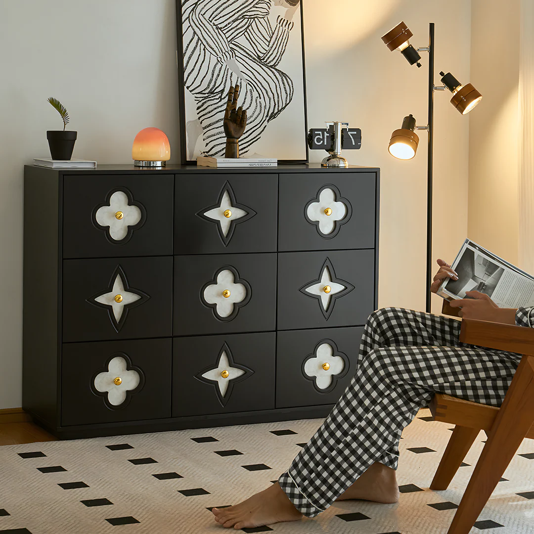 Amalia Narrow Sideboard, Art Deco Sideboard, Black - Image 3