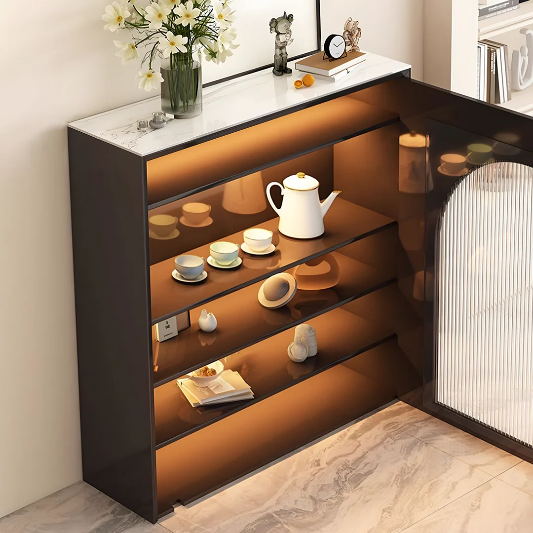 Amanda Slim Sideboard With Glass Door, Black - Image 2