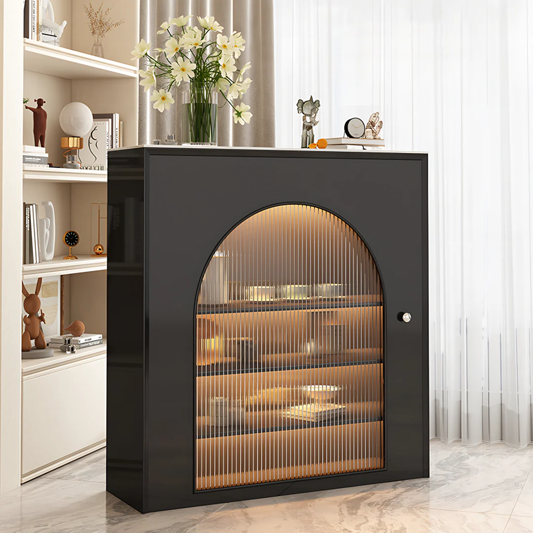Amanda Slim Sideboard With Glass Door, Black - Image 4
