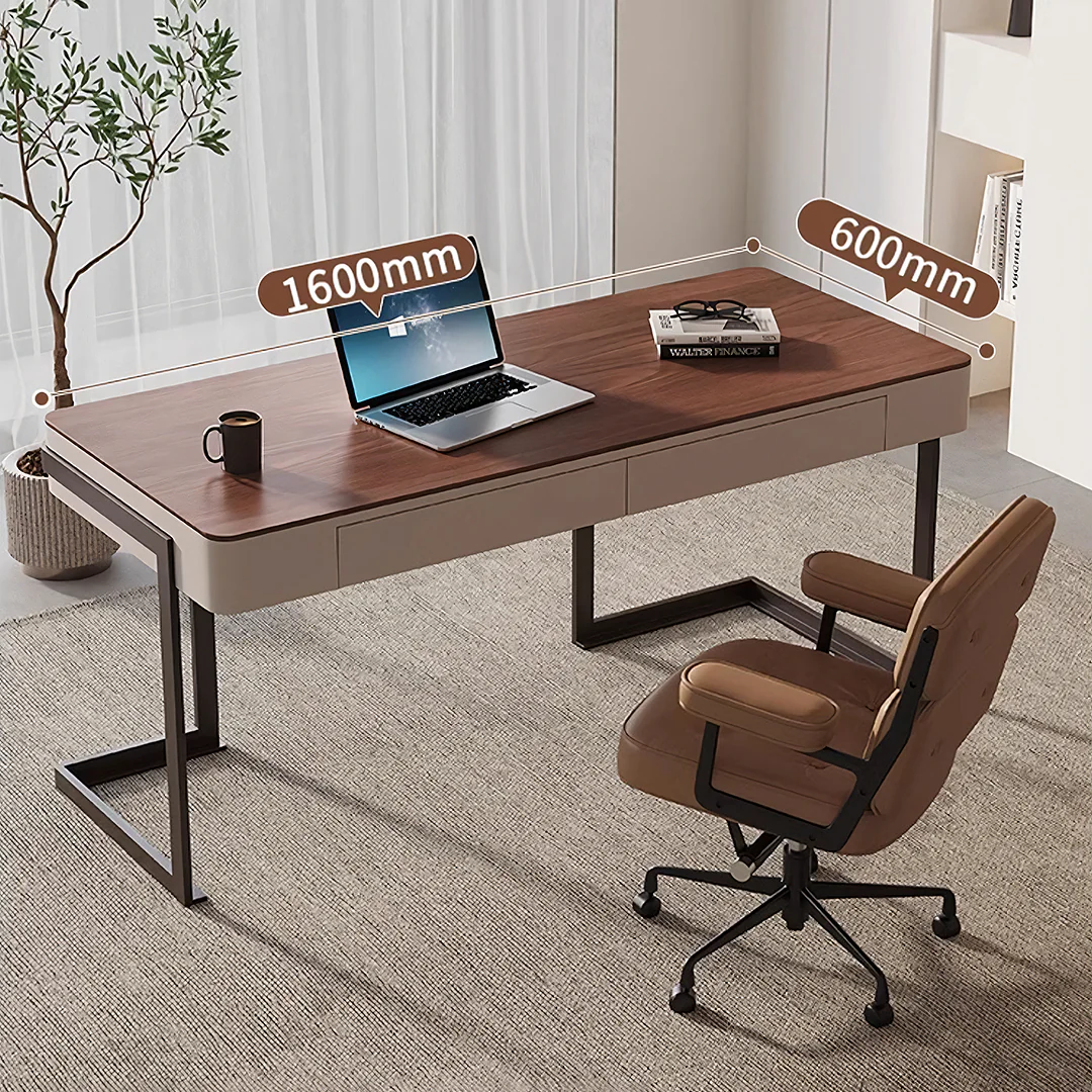 Amir Office Desk With Storage Drawers, Cream & Walnut - Image 3