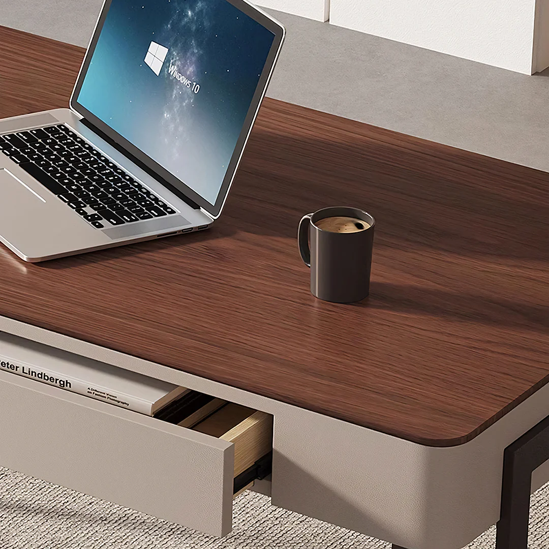 Amir Office Desk With Storage Drawers, Cream & Walnut - Image 4