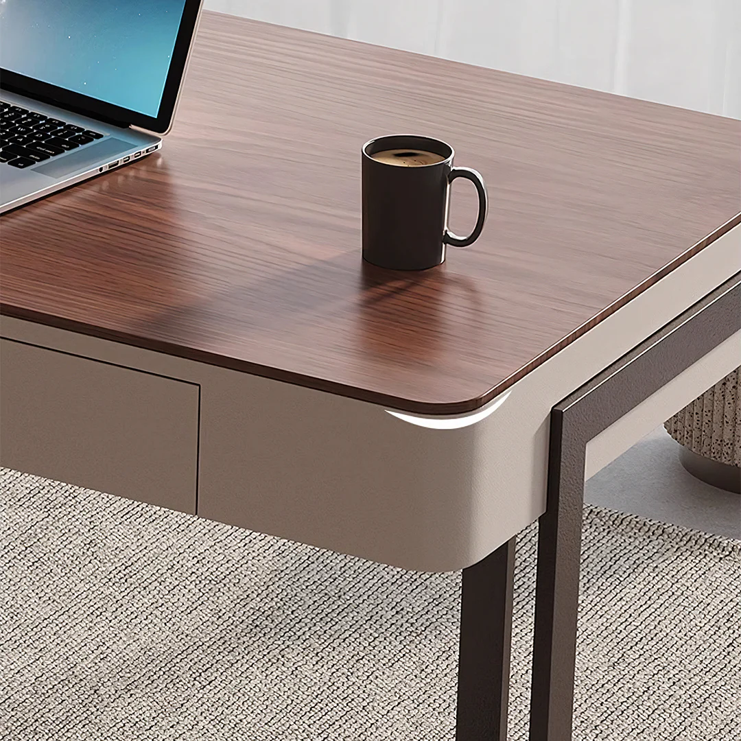 Amir Office Desk With Storage Drawers, Cream & Walnut - Image 5