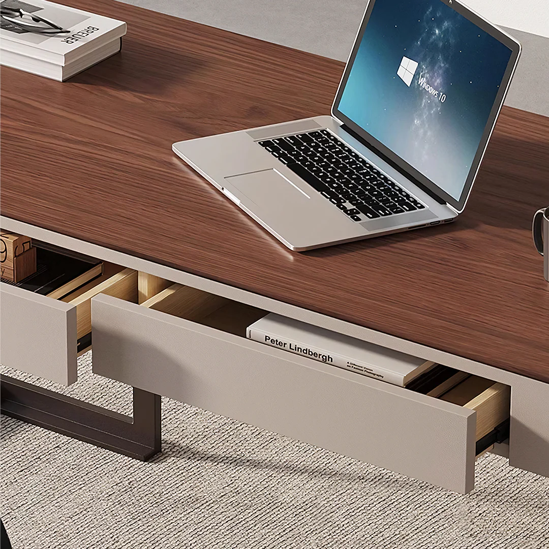 Amir Office Desk With Storage Drawers, Cream & Walnut - Image 6