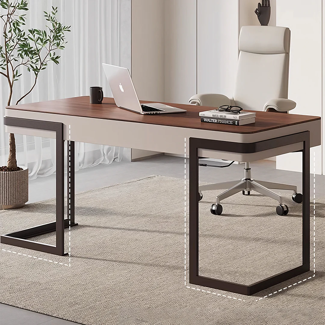 Amir Office Desk With Storage Drawers, Cream & Walnut - Image 7