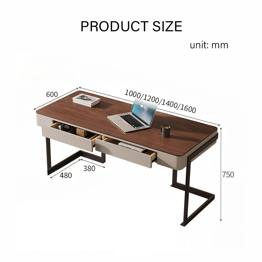 Amir Office Desk With Storage Drawers, Cream & Walnut - Image 8