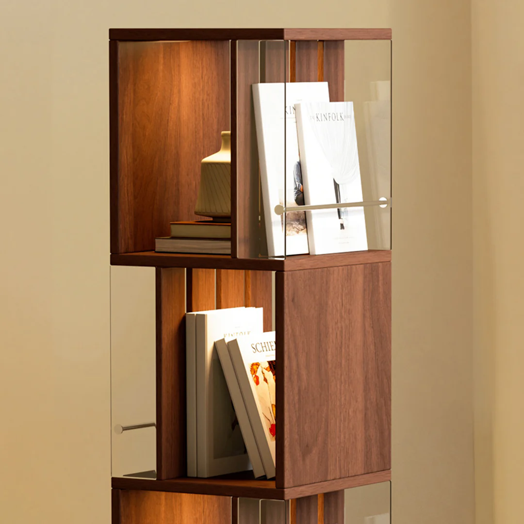 Anastasov Rotating Bookshelf, Corner Bookshelf, Solid Wood, With Light - Image 3