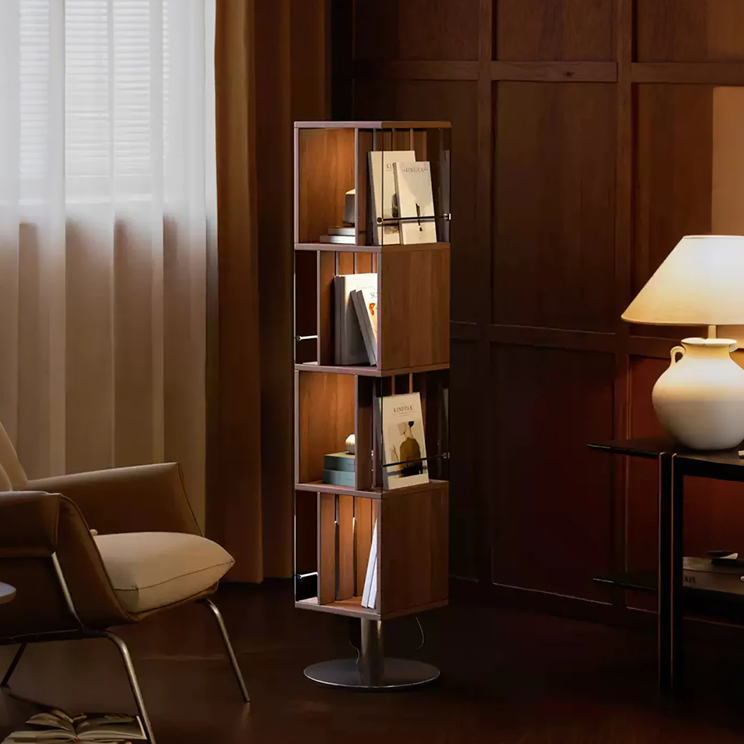 Anastasov Rotating Bookshelf, Corner Bookshelf, Solid Wood, With Light - Image 5