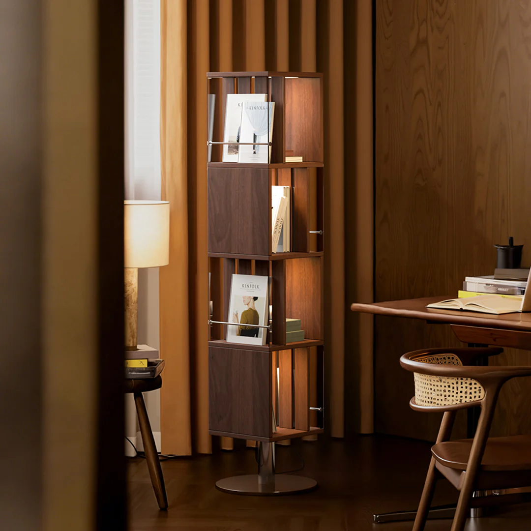 Anastasov Rotating Bookshelf, Corner Bookshelf, Solid Wood, With Light - Image 6