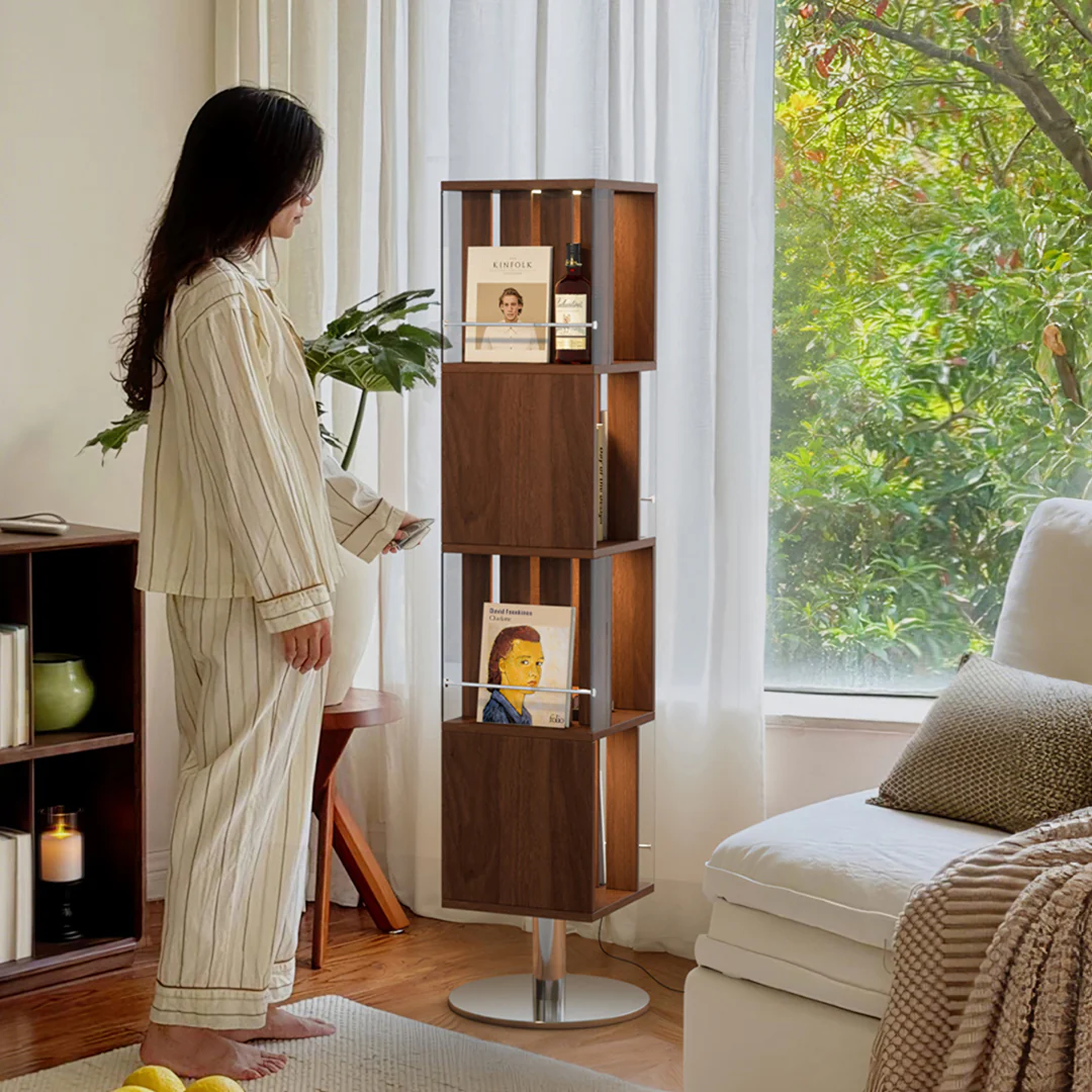 Anastasov Rotating Bookshelf, Corner Bookshelf, Solid Wood, With Light - Image 7