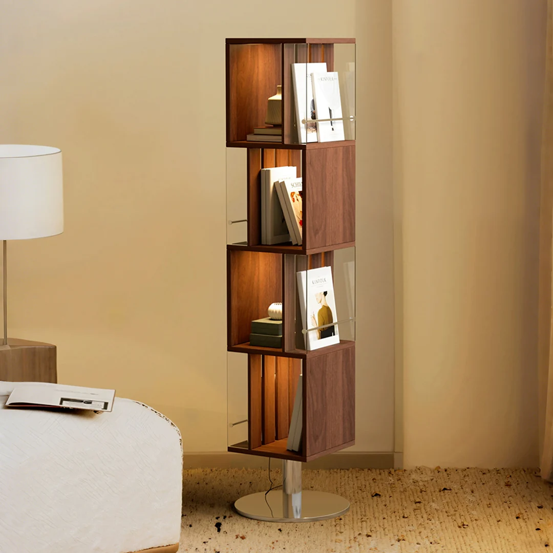 Anastasov Rotating Bookshelf, Corner Bookshelf, Solid Wood, With Light - Image 8