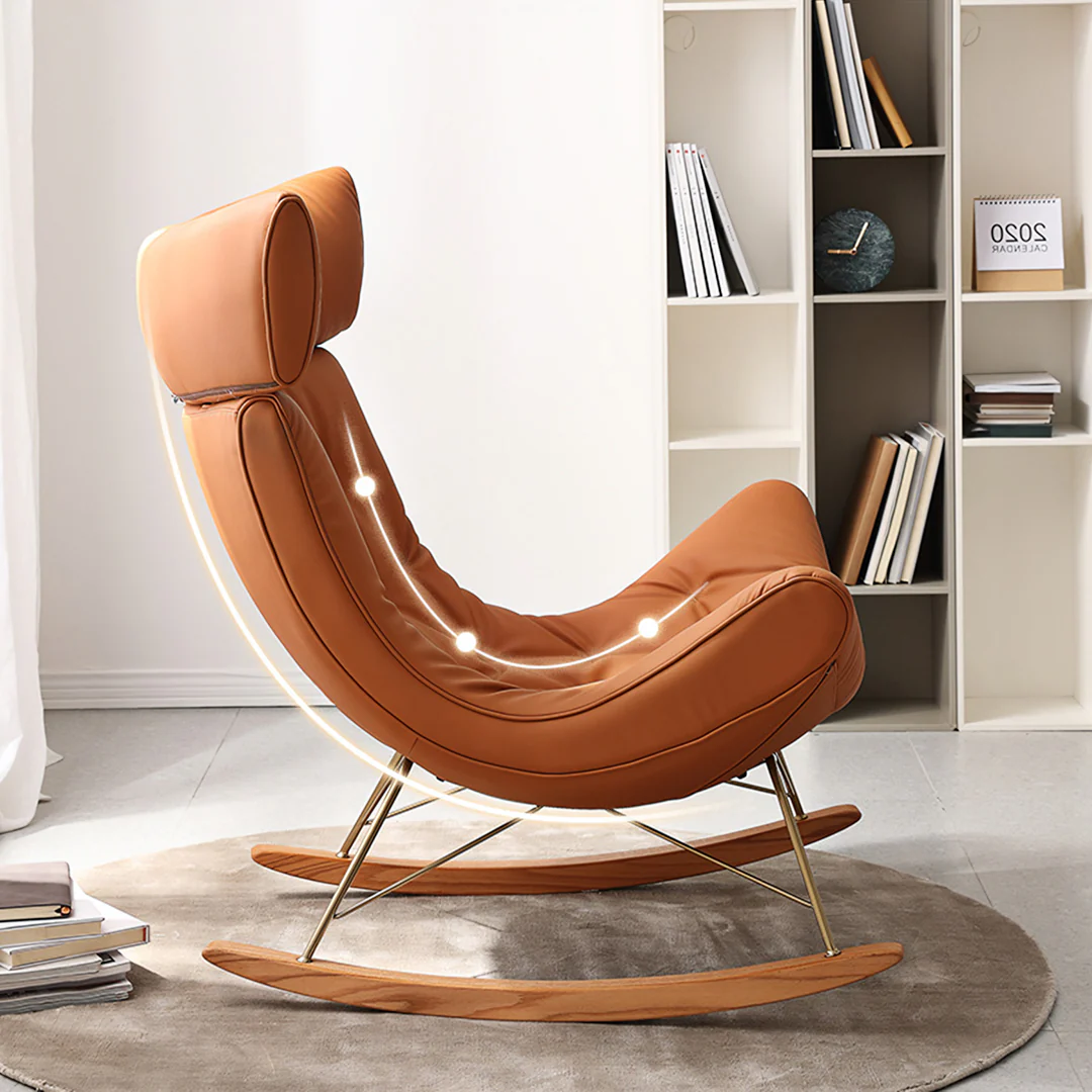 Anwar Rocking Chair With Footstool, Orange Leather - Image 6