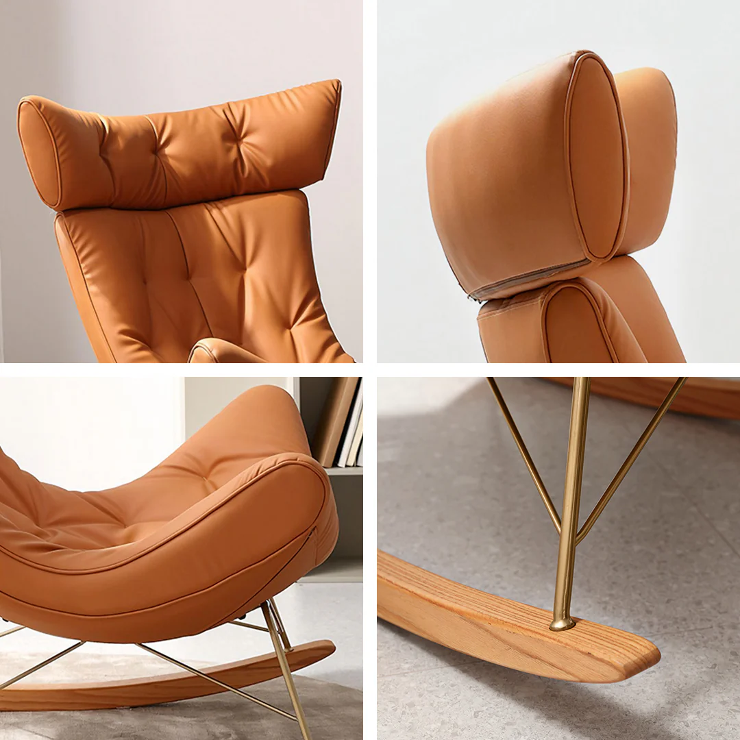 Anwar Rocking Chair With Footstool, Orange Leather - Image 8