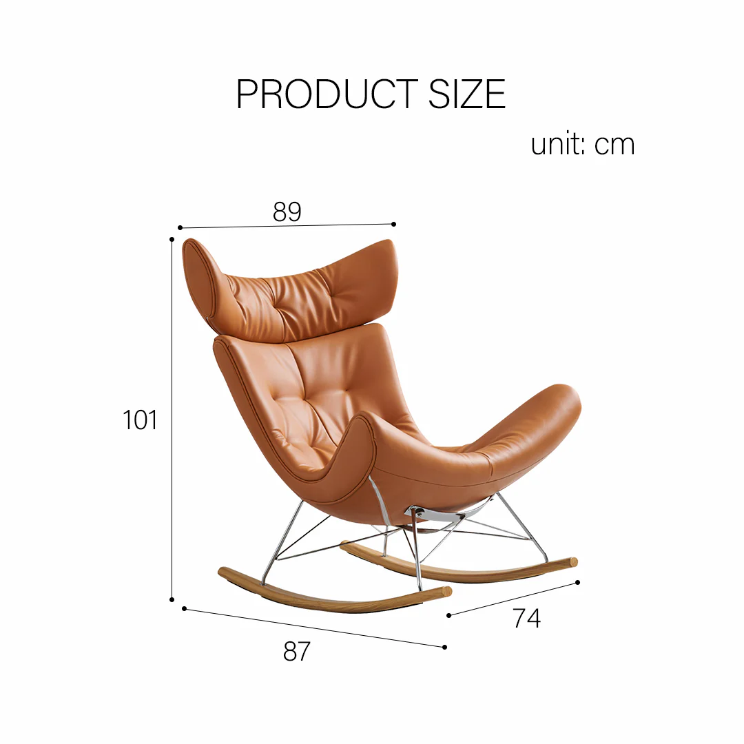 Anwar Rocking Chair With Footstool, Orange Leather - Image 9
