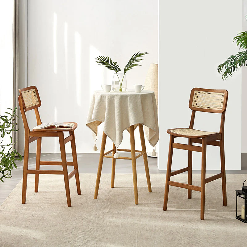 Anya Bar Stool, Rattan & Solid Wood - Image 2