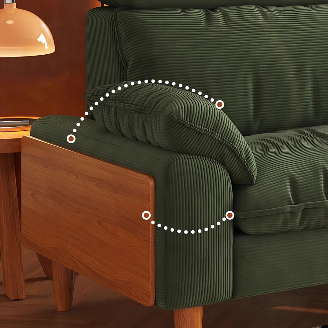Rodríguez Two Seater, Three Seater, Four Seater Corduroy Sofa, Green, Ash Wood - Image 3