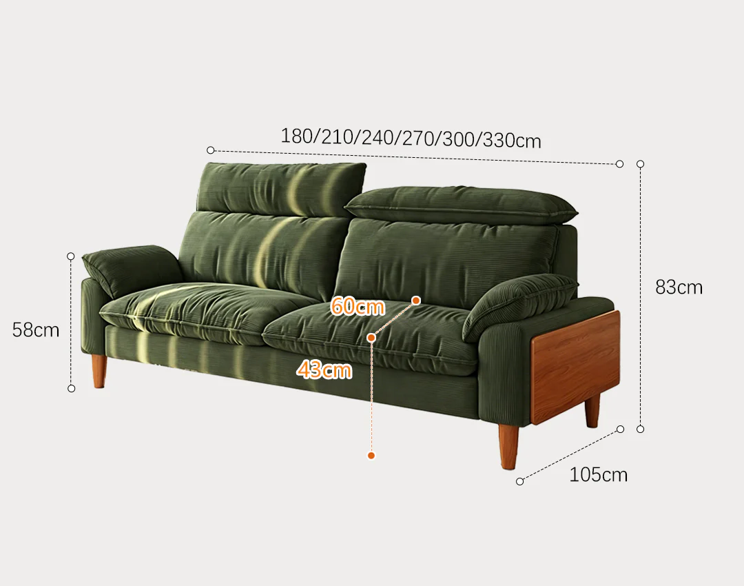 Rodríguez Two Seater, Three Seater, Four Seater Corduroy Sofa, Green, Ash Wood - Image 8