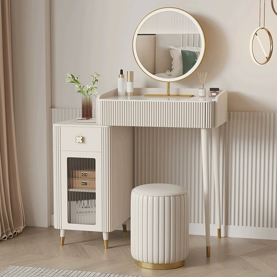 Asante Small Dressing Table With Side Cabinet & LED Mirror, Cream - Image 4