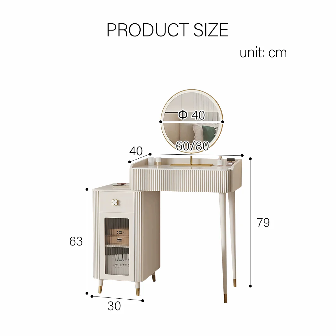 Asante Small Dressing Table With Side Cabinet & LED Mirror, Cream - Image 6