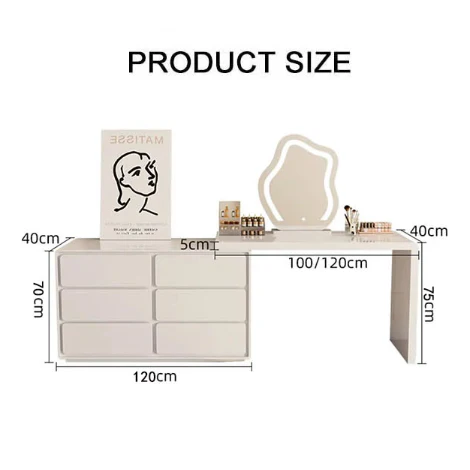 Aubrey Dressing Table Set With Side Drawer, Cream - Image 6