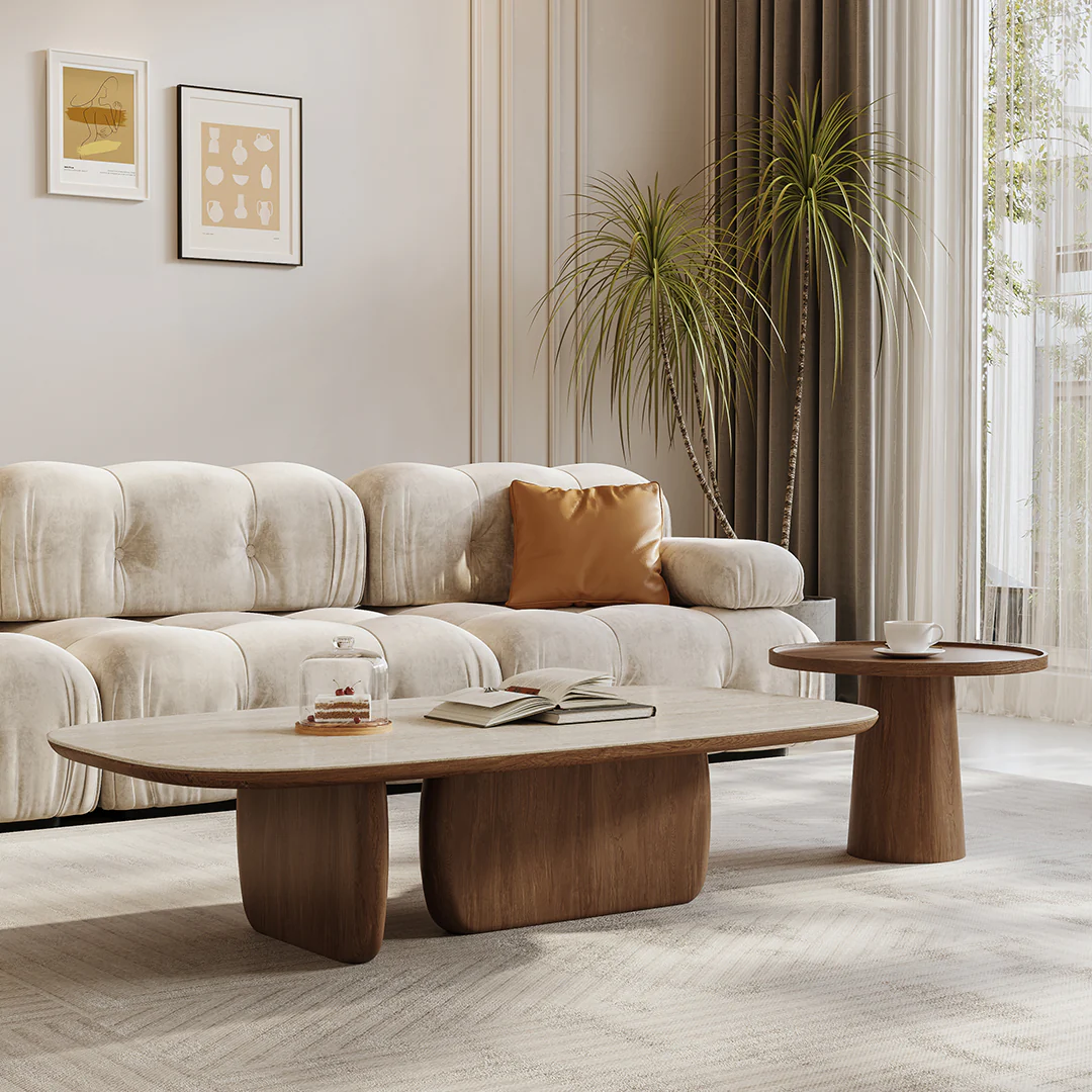 Barakat Travertine Coffee Table Set, Walnut - Image 3