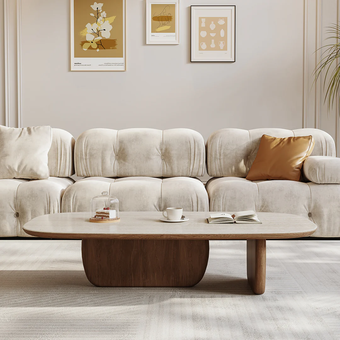 Barakat Travertine Coffee Table Set, Walnut - Image 4