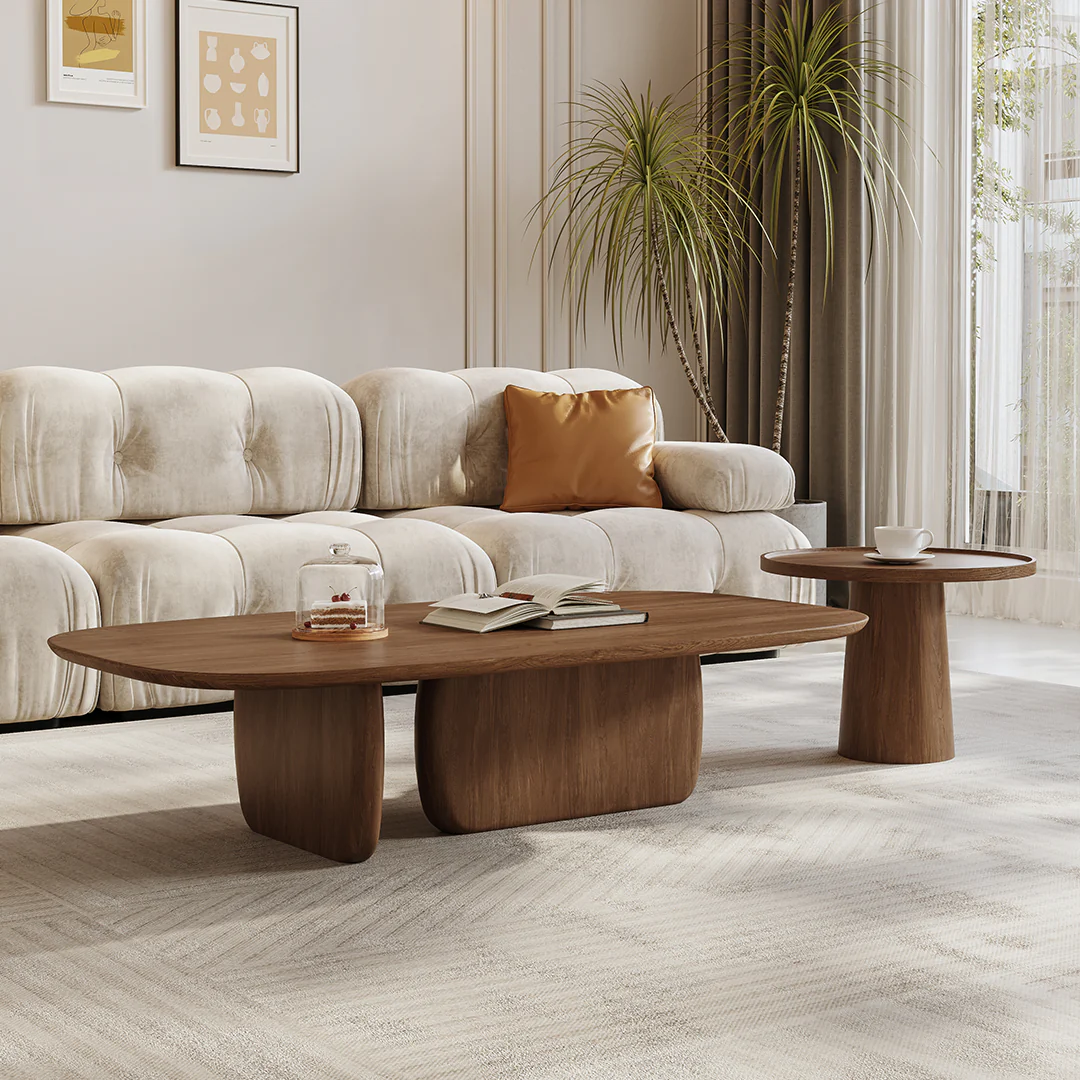 Barakat Travertine Coffee Table Set, Walnut - Image 5