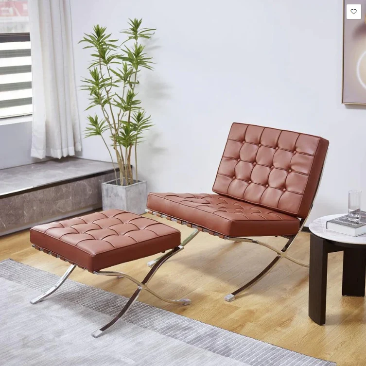 Barcelona Chair And Stool, Real Leather - Image 15