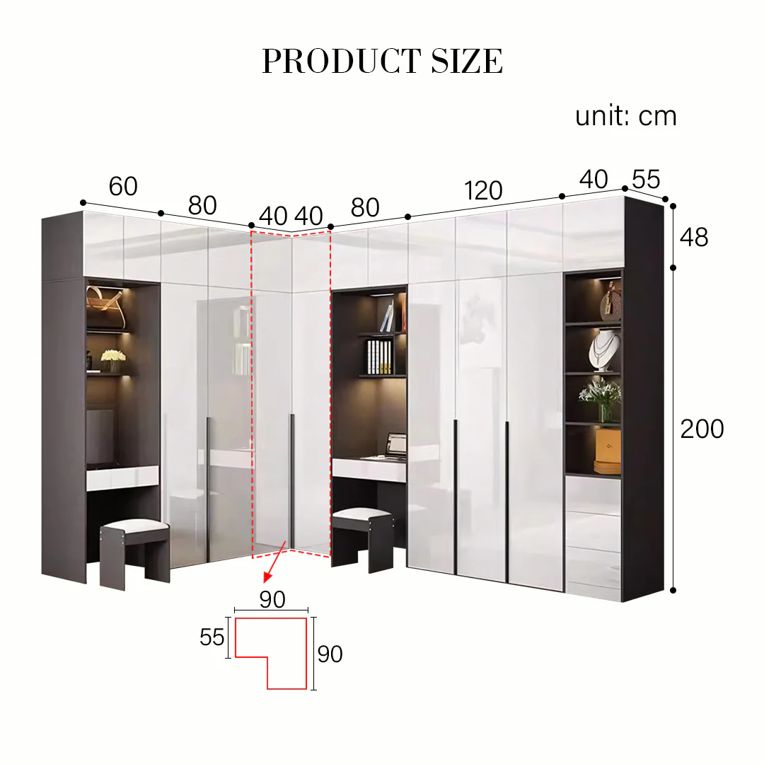 Bianchi Corner Wardrobe, L Shape Wardrobe With Dressing Table - Image 10