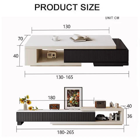 Bonnie TV Stand Set With Coffee Table, Black & White - Image 6