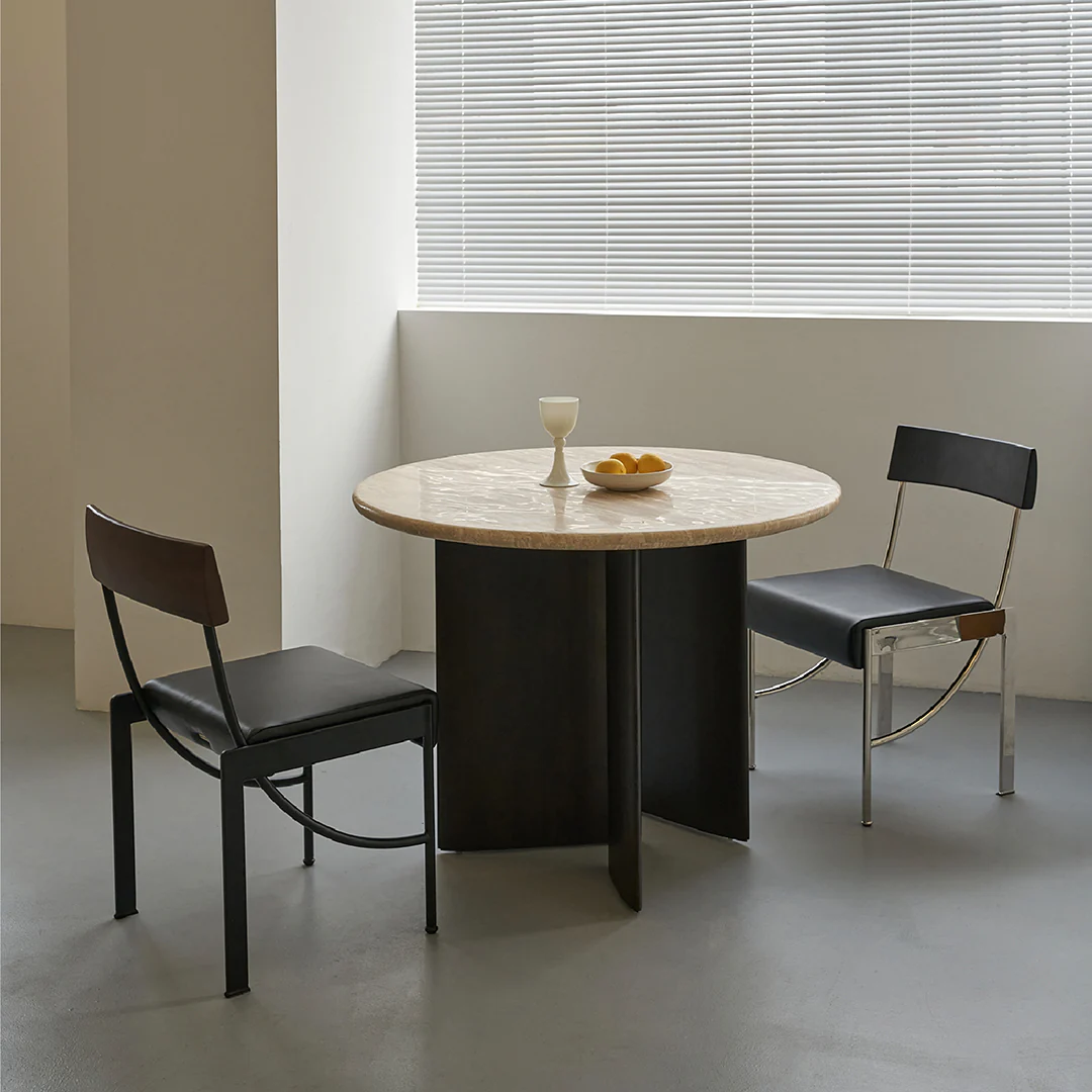 Boulanger Round Dining Table, Solid Wood & Travertine - Image 3