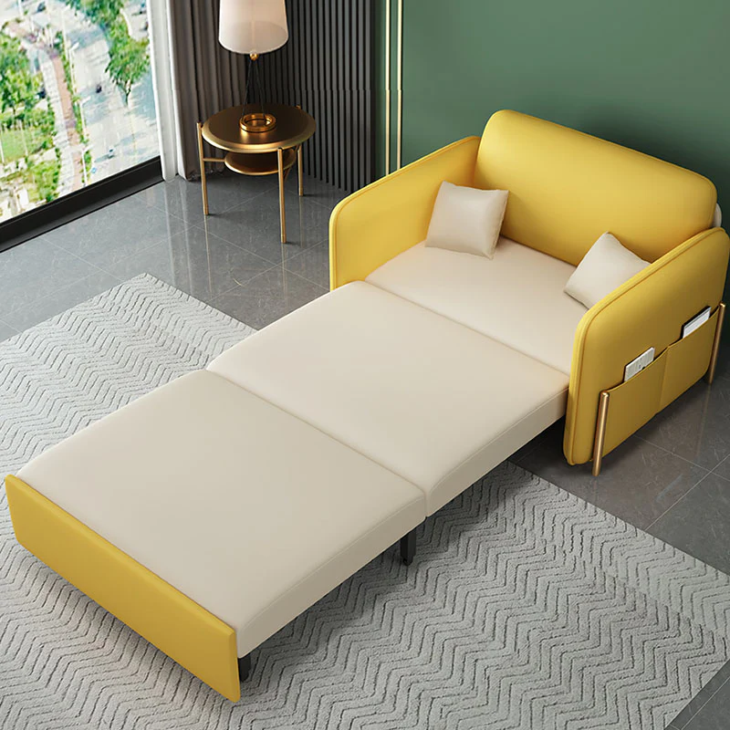 Burke Two Seater Sofa Bed, Yellow and White - Image 3