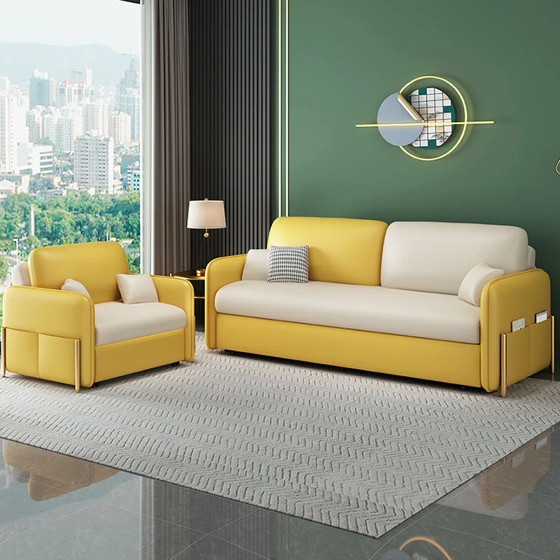 Burke Two Seater Sofa Bed, Yellow and White - Image 4