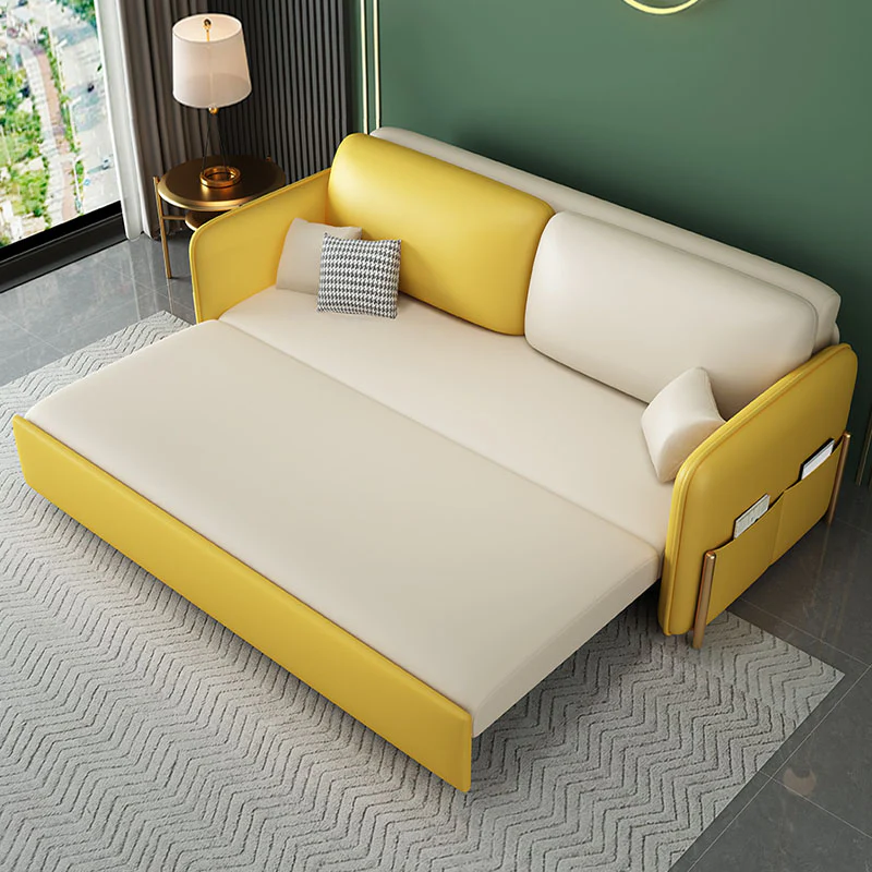 Burke Two Seater Sofa Bed, Yellow and White - Image 5
