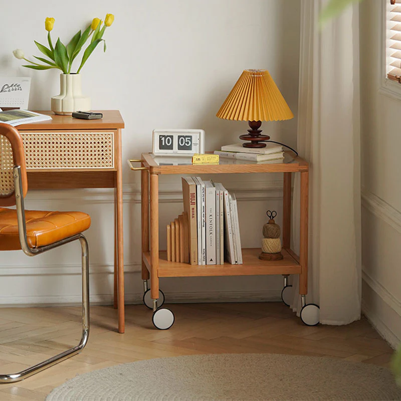 Burzo 2-tier Trolley on Wheels, Kitchen Storage Utility Cart, Wood - Image 4
