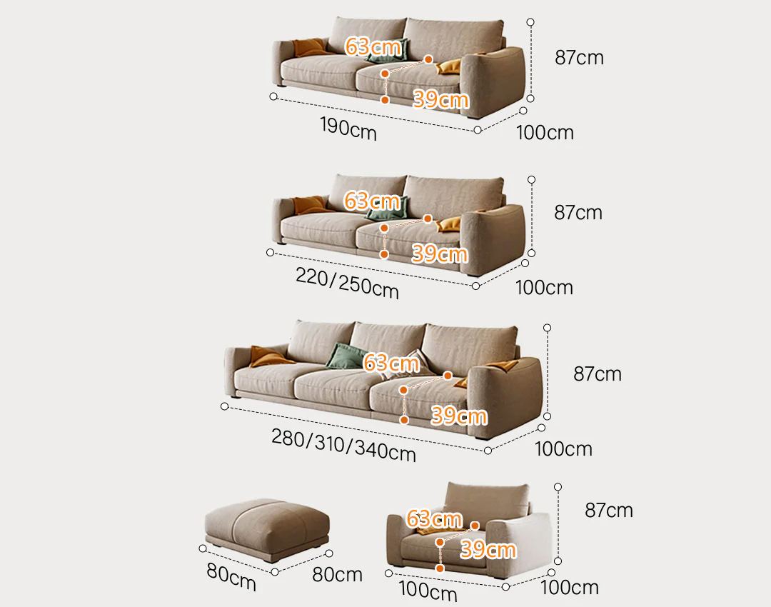 Caleb Modern Two Seater, Three Seater, Four Seater Sofa, Cotton Linen - Image 12